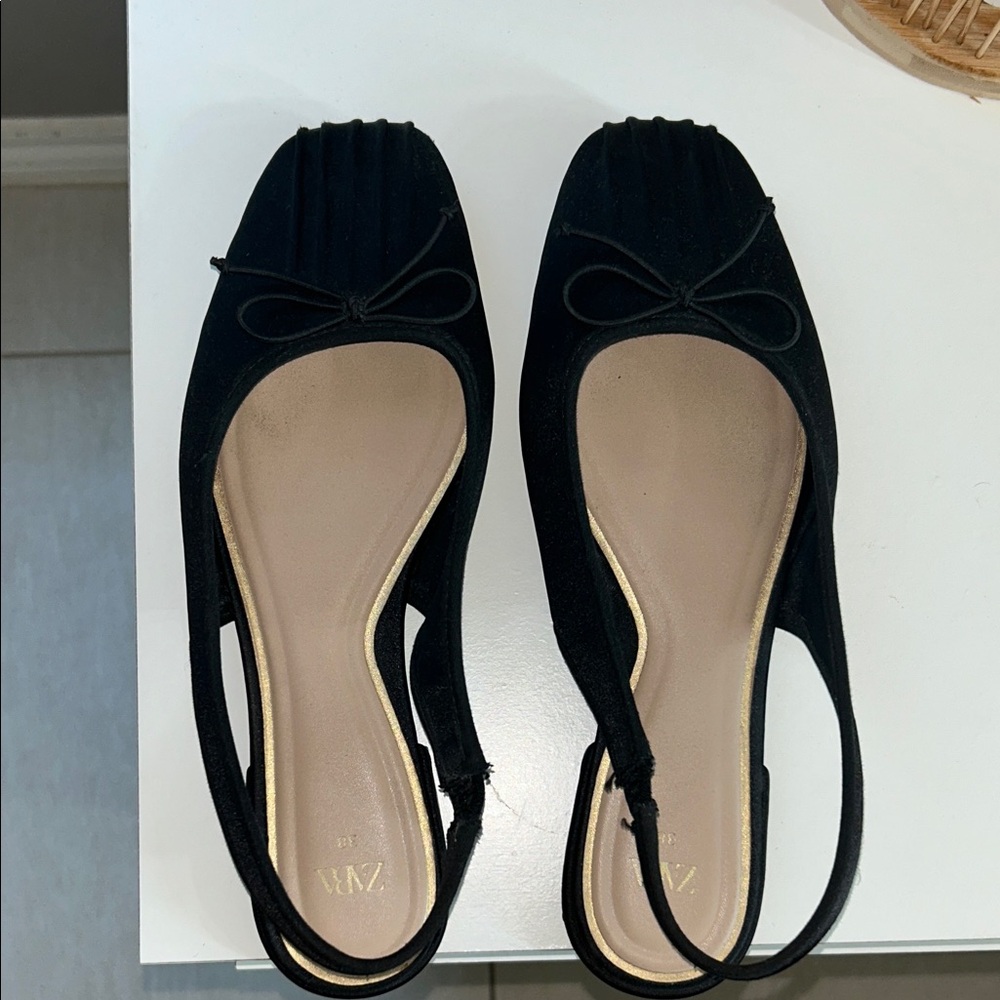 Zara Women's Black Slingback Flats with Bow